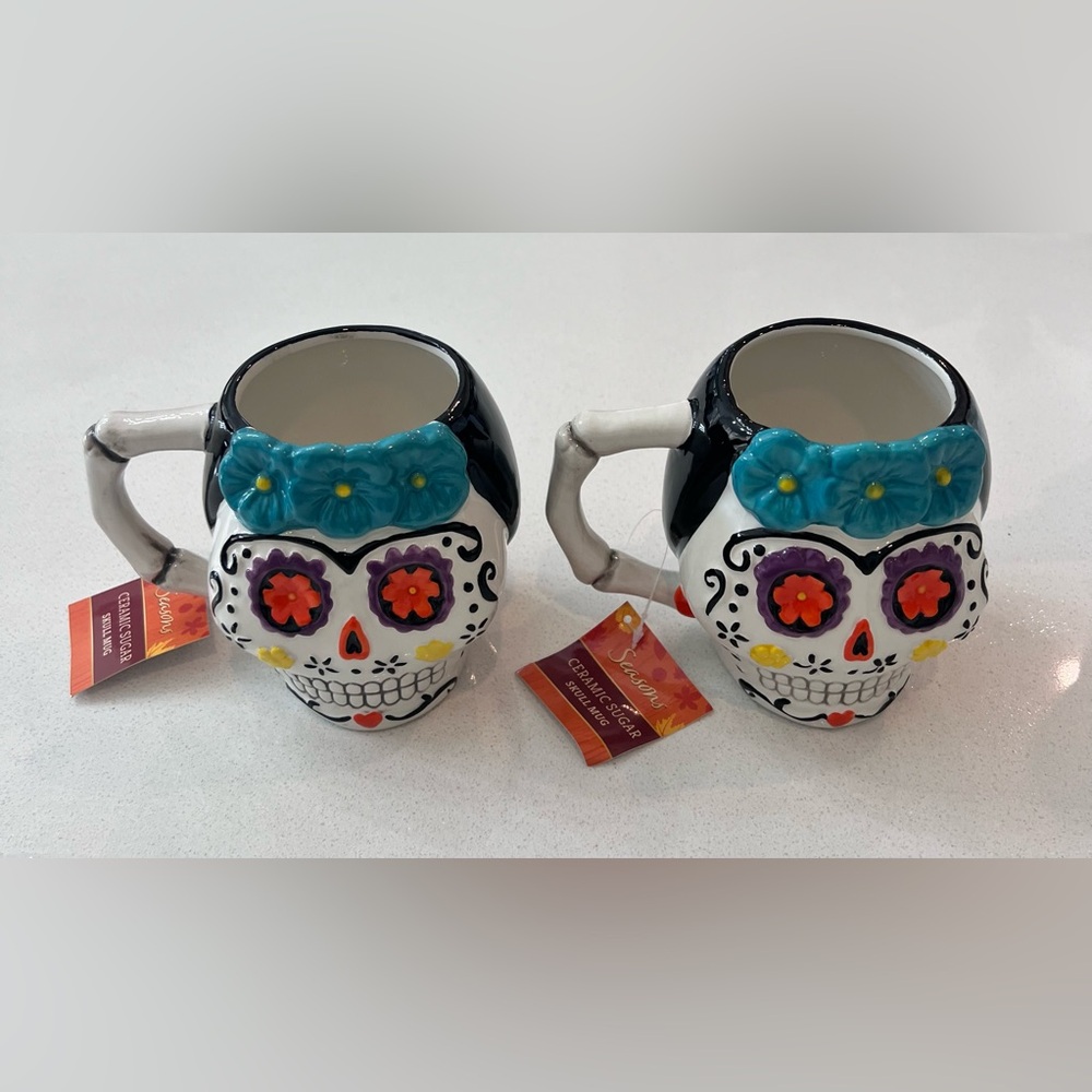Day Of The Dead Sugar Skull Mugs Set Of 2 New With Tags